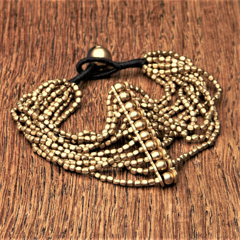 Two Tone Black & Golden Brass Beaded Bracelet