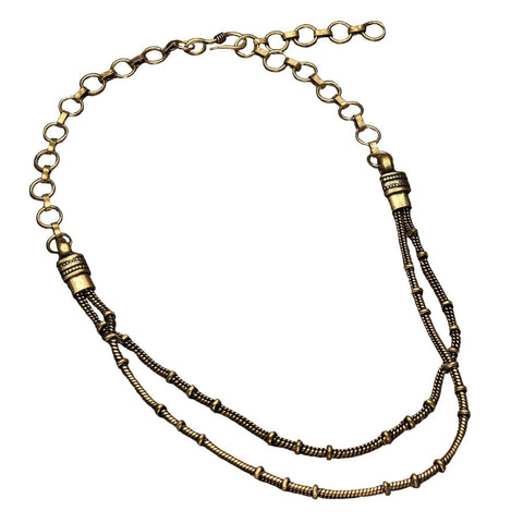 Pure Brass Charm Beaded Snake Chain Necklace