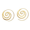 Artisan handmade pure brass, cut out crested wave spiral hoop earrings designed by OMishka.
