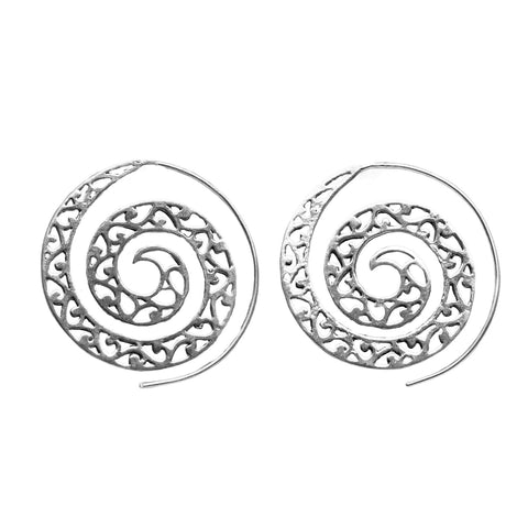Silver Lotus Mandala Disc Drop Earrings