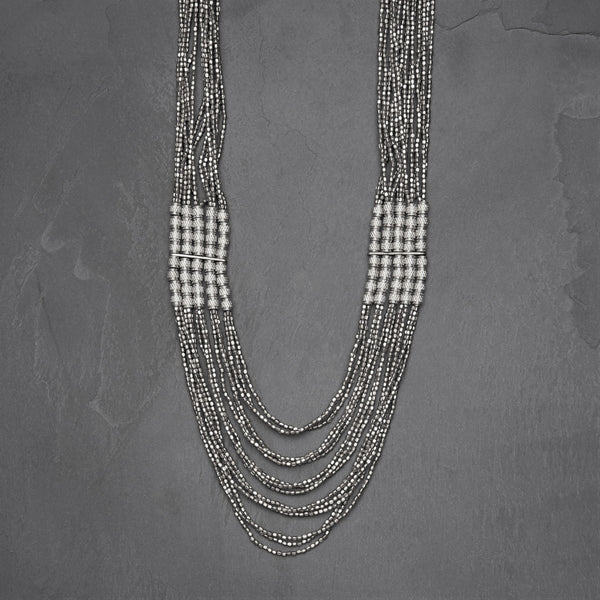 Silver Beaded Layered Multi Strand Necklace