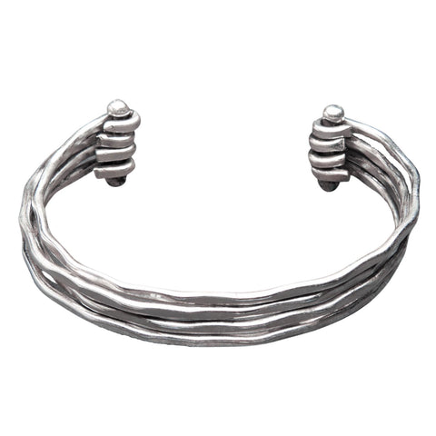 Wide Concave Silver Patterned Cuff Bracelet