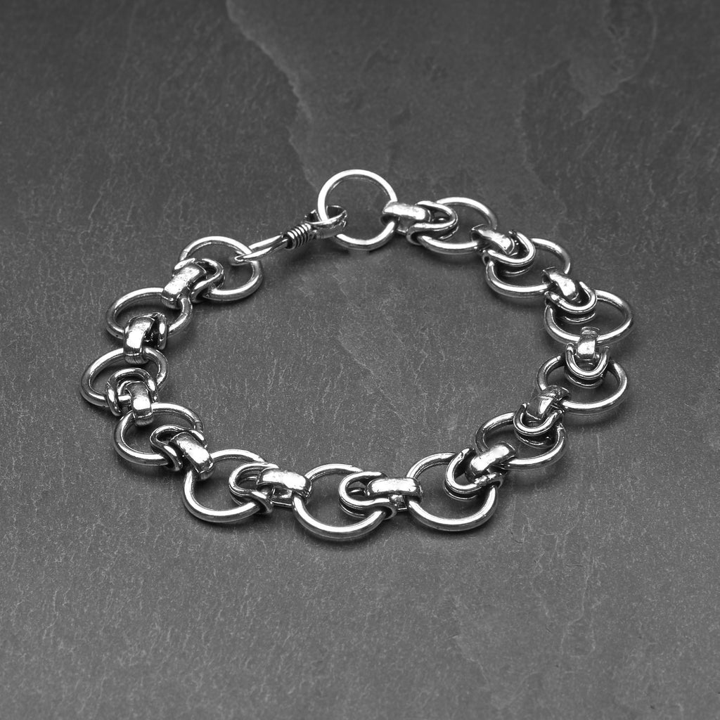 Artisan handmade silver toned brass, adjustable circle chain link bracelet designed by OMishka.