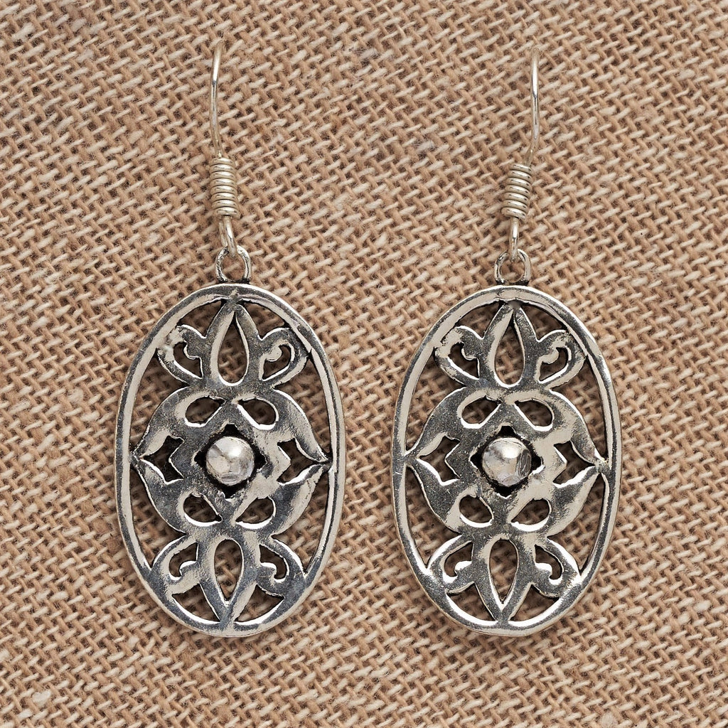 Artisan handmade solid silver. art nouveaux floral detailed, dangle earrings designed by OMishka.