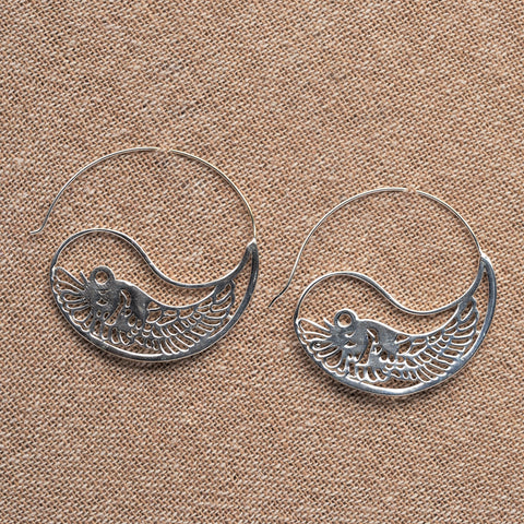 Silver Crescent Hoop Drop Earrings