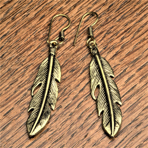 Long Silver Feather Drop Earrings