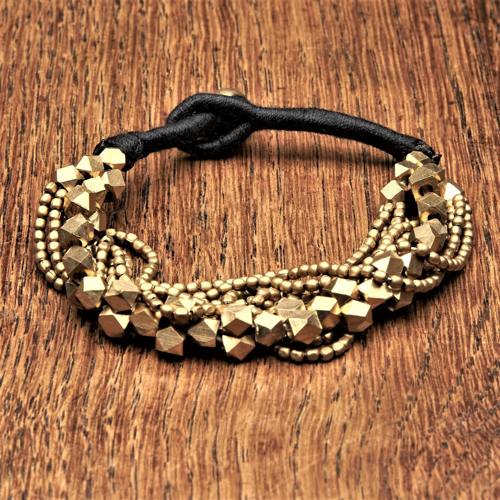 Handmade pure brass, mixed beaded multi strand, chunky bracelet designed by OMishka.