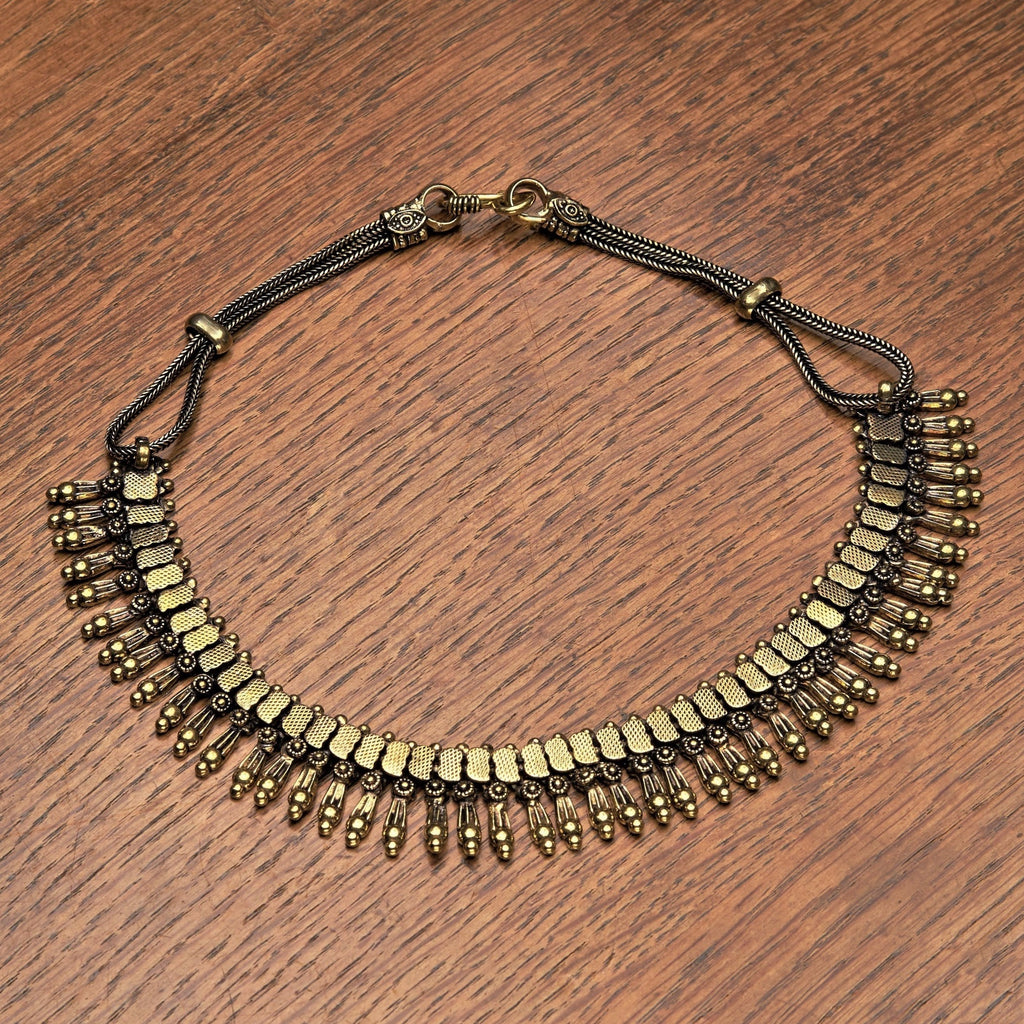 Handmade and nickel free, pure brass, Indian patterned, collar necklace designed by OMishka.