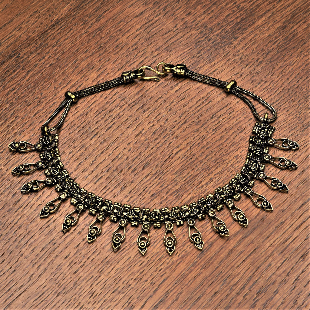 Handmade nickel free pure brass, tribal gypsy, decorative disc chain collar necklace designed by OMishka.