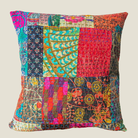 Recycled Square Patchwork Kantha Cushion Cover - 06