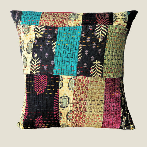 Recycled Square Patchwork Kantha Cushion Cover - 06