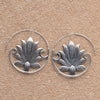 Handmade solid silver, lotus flower detailed, large half hoop earrings designed by OMishka.