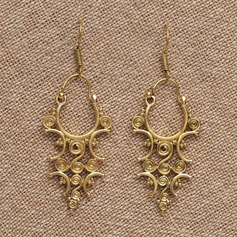 Large Pure Brass Dotted Spiral Hoop Earrings