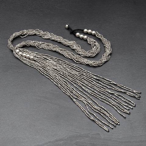 Silver Three Strand Beaded Snake Chain Necklace