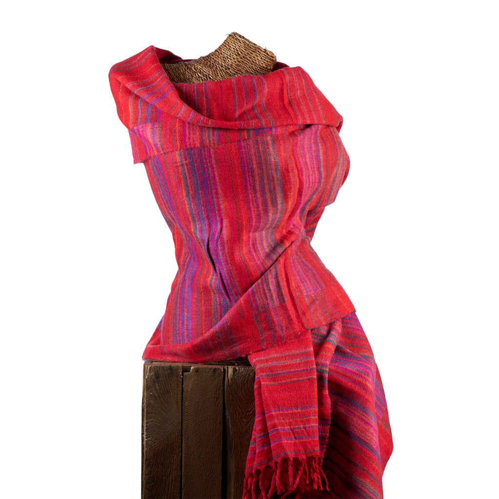 Soft Woven Recycled Acry-Yak Large Red Shawl - 34