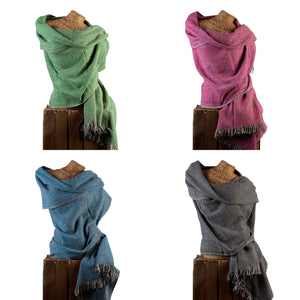 The OMishka collection of handloom bamboo, cross striped oversized blanket scarves.