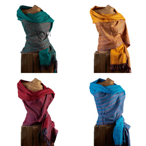 The OMishka collection of handloom bamboo, kantha stitched, oversized blanket scarves.