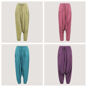 Pure Collection of super soft jersey bamboo harem trousers and jumpsuits designed by OMishka