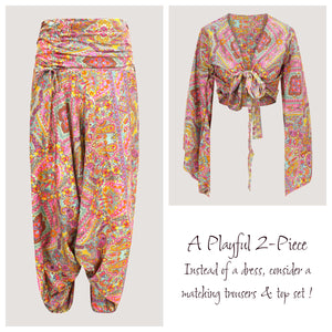 Pink Floral Paisley Print Sari Wrap Top