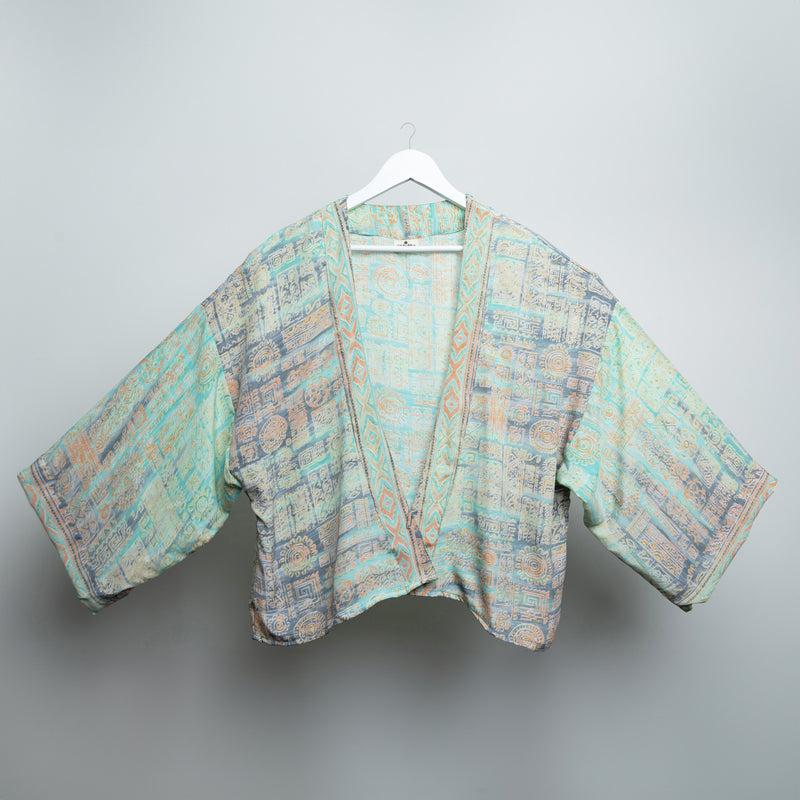 Abstract Aqua Blue Kimono Jacket