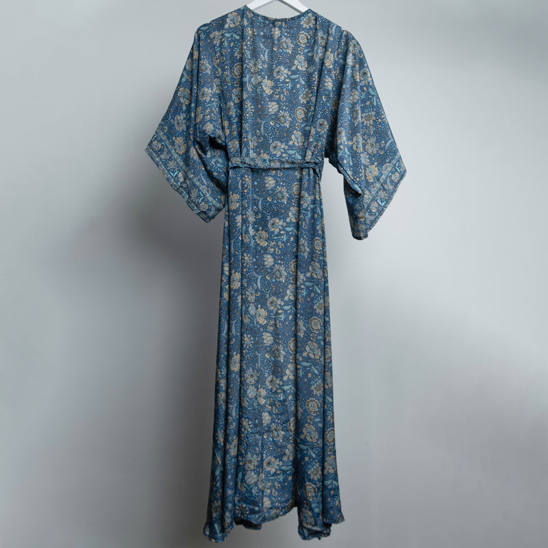 Blue Indian Flower Maxi Kimono