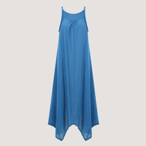 Blue & Red Batik Layered Silk 2-in-1 Skirt Dress