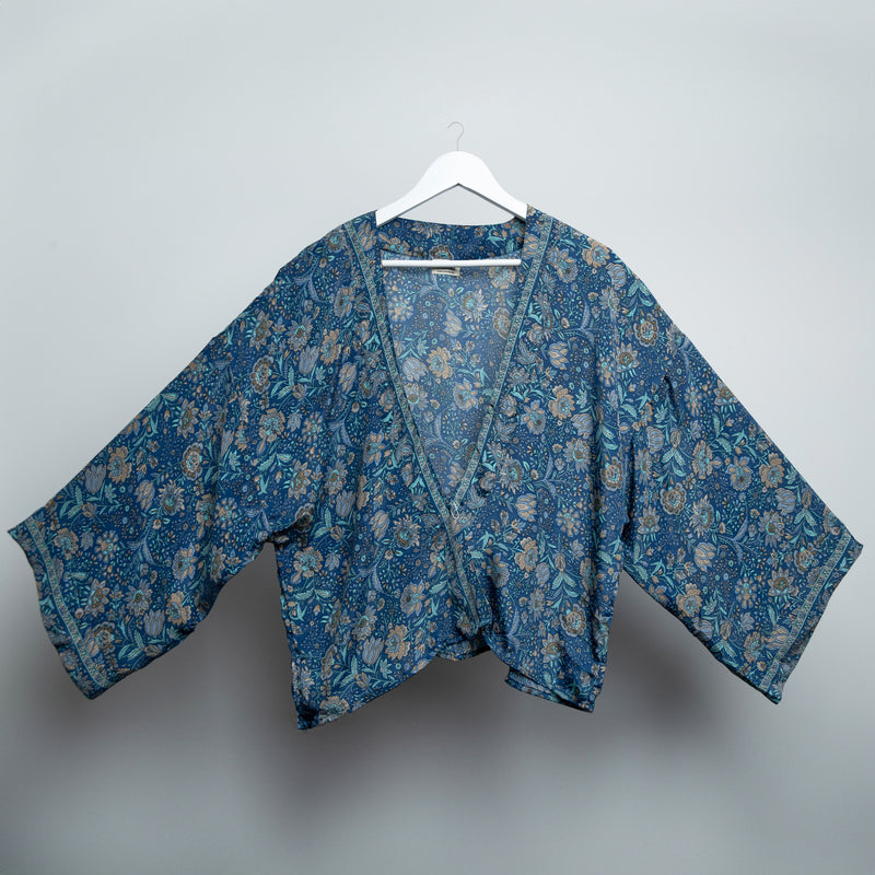 Blue Indian Flower Kimono Jacket