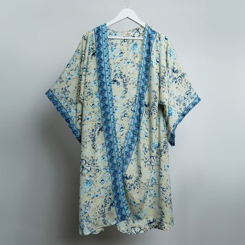 Teal Floral Gold Maxi Kimono