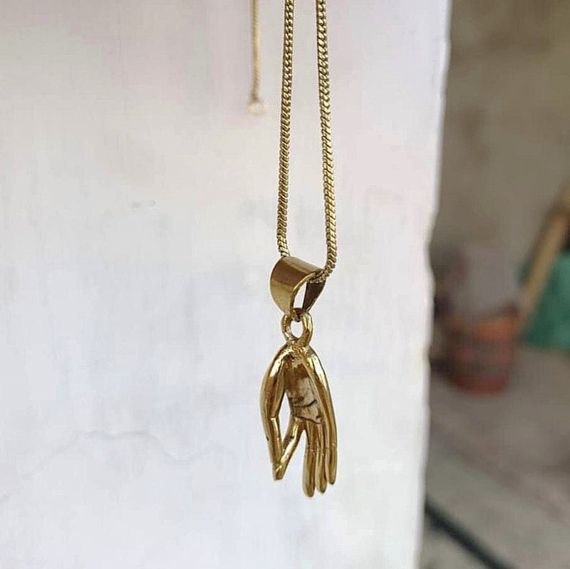 Pure brass buddha hand pendant necklace.