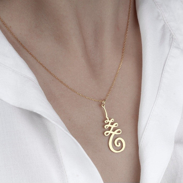 Pure brass necklace with a Unalome spiritual pendant.