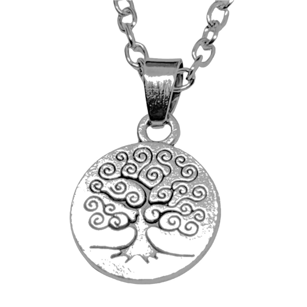Celtic spiral tree of life silver disc pendant.