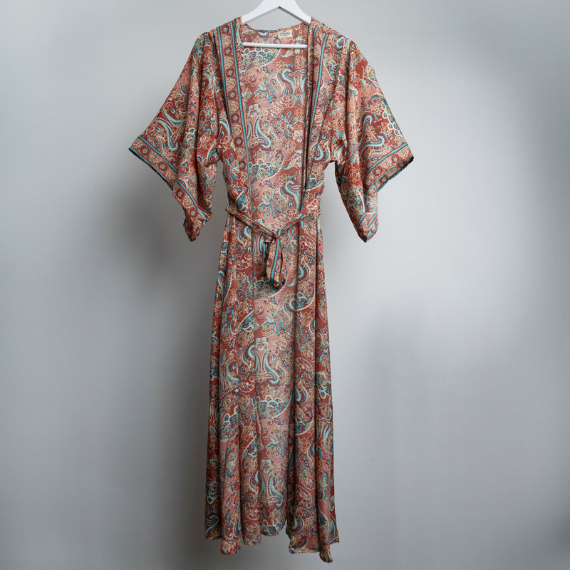 Coral Deco Floral Maxi Kimono