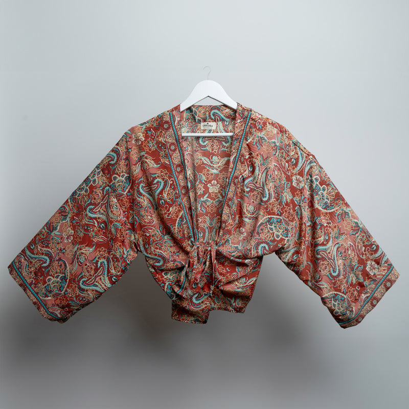 Coral Deco Floral Kimono Jacket