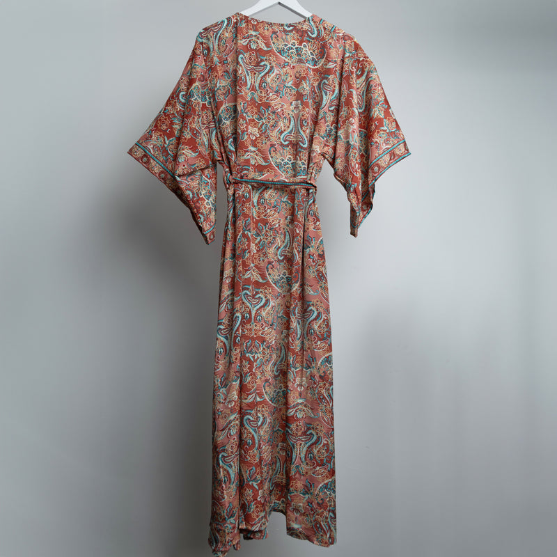 Coral Deco Floral Maxi Kimono