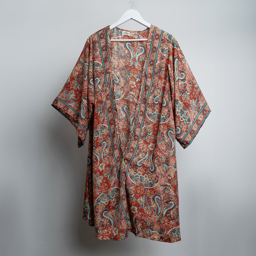 Coral Deco Floral Midi Kimono