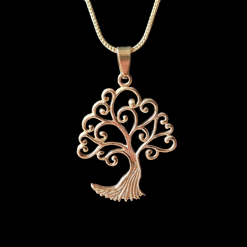 Curly branch open tree of life brass pendant.