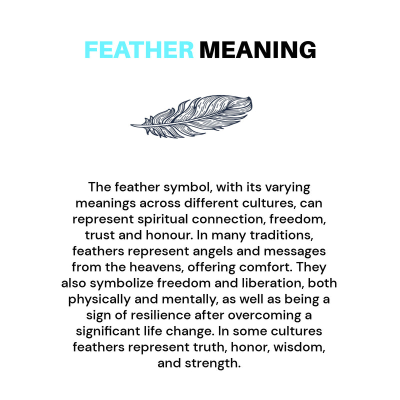 Feather symbol with text explaining its meanings across different cultures.