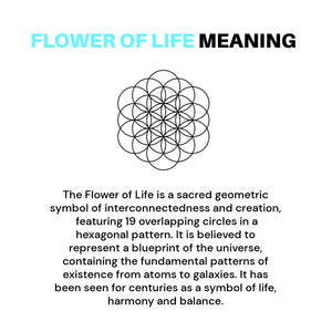 Flower of Life symbol with text explaining its meaning.