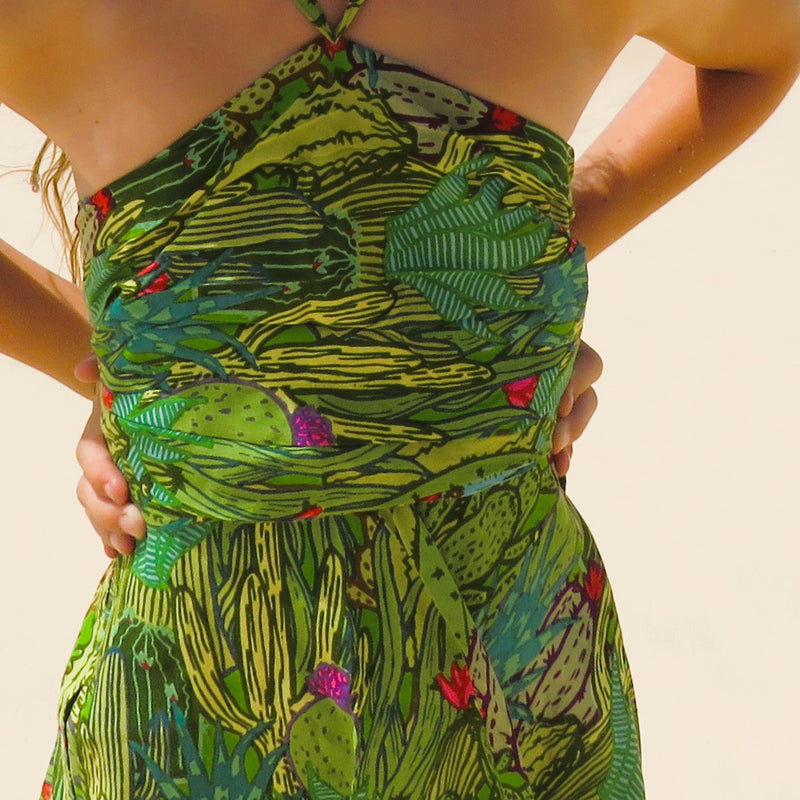 Crazy Cactus - Green Block Print Skirt Dress