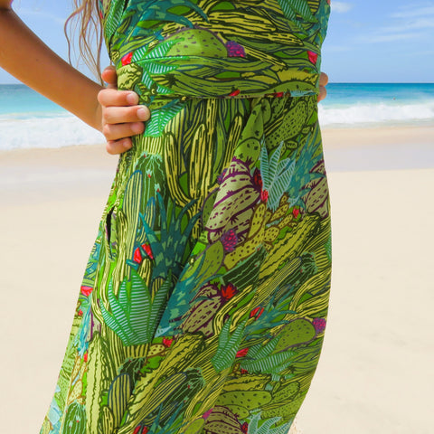 Tree Fern - Green Block Print Skirt Dress