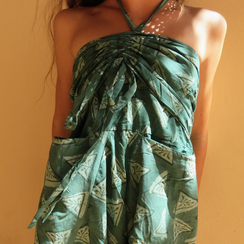 Ditsy Green Sari Skirt Dress