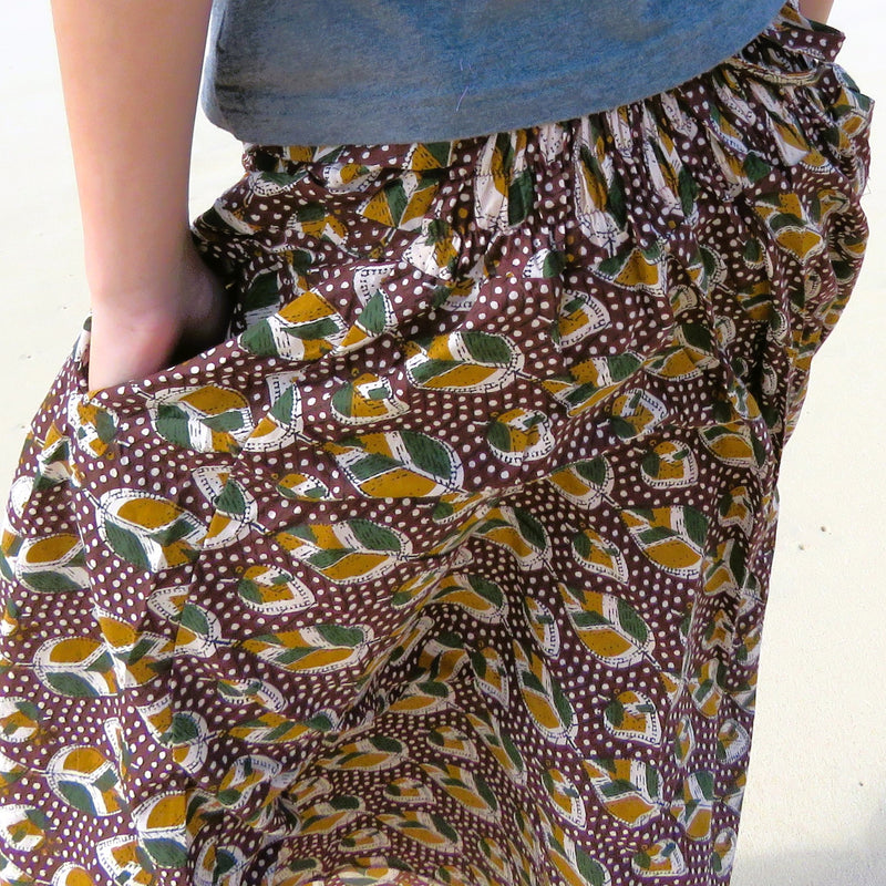 Palm Leaf - Brown Block Print Skirt Dress