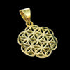 Gold coloured pure brass flower of life pendant.
