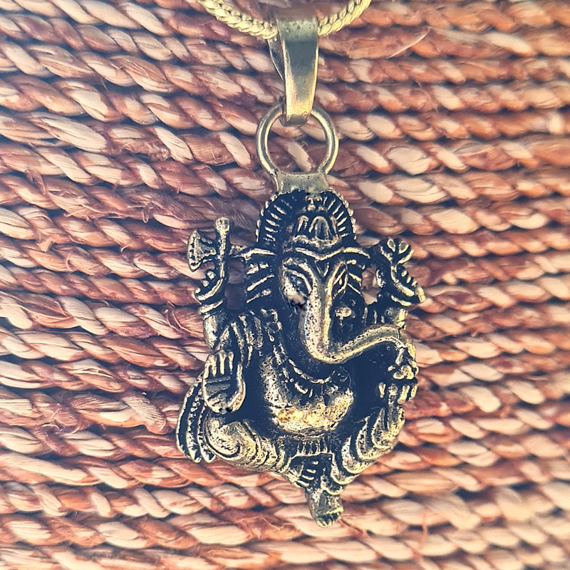 Gold coloured brass Ganesh pendant necklace.