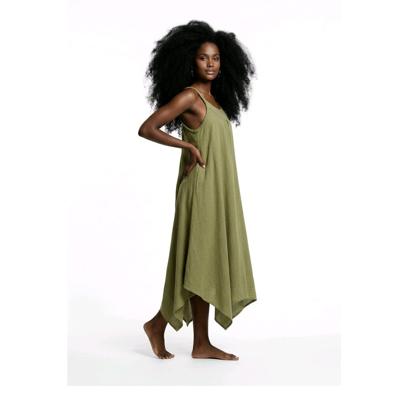 green hanky hem dress Linen Maxi Designed by OMishka Work Dress