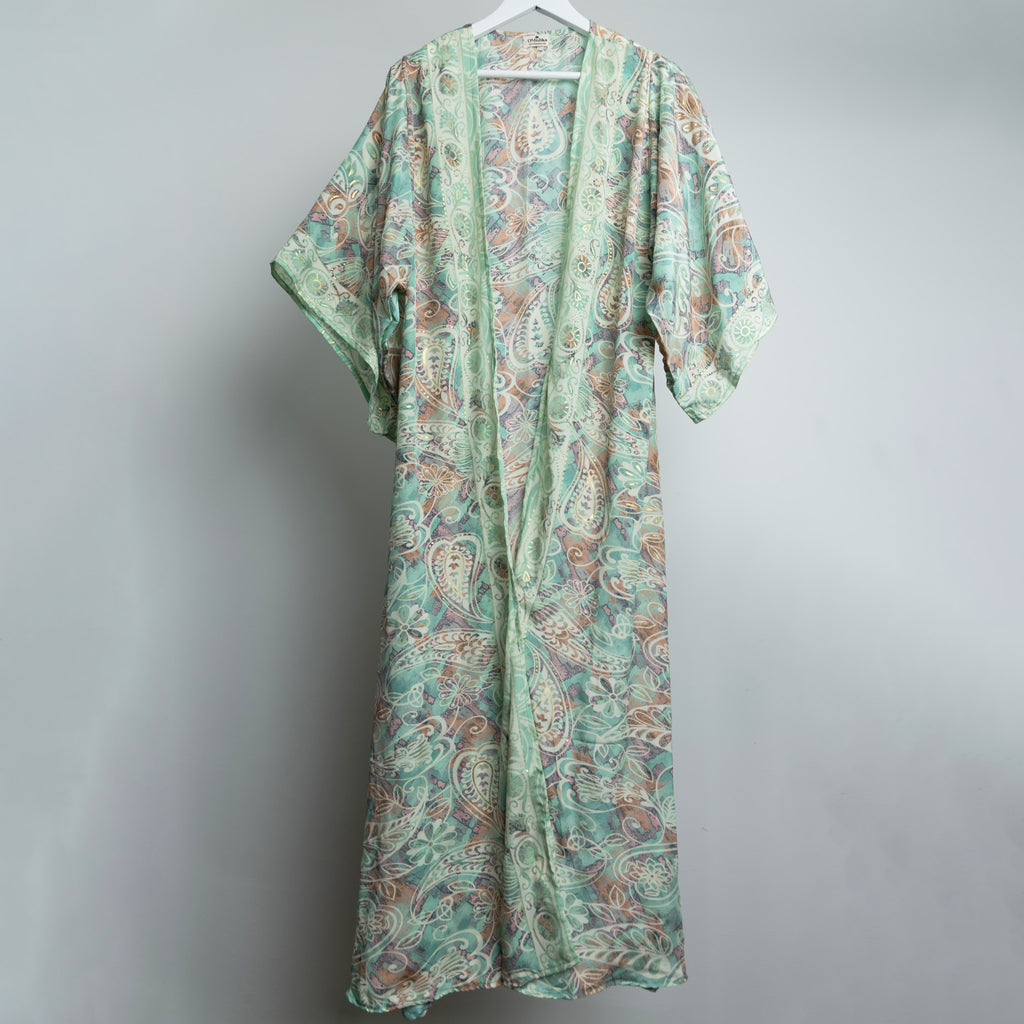 Teal Floral Gold Maxi Kimono