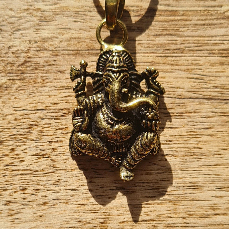 Lord Ganesh antique finish brass pendant.