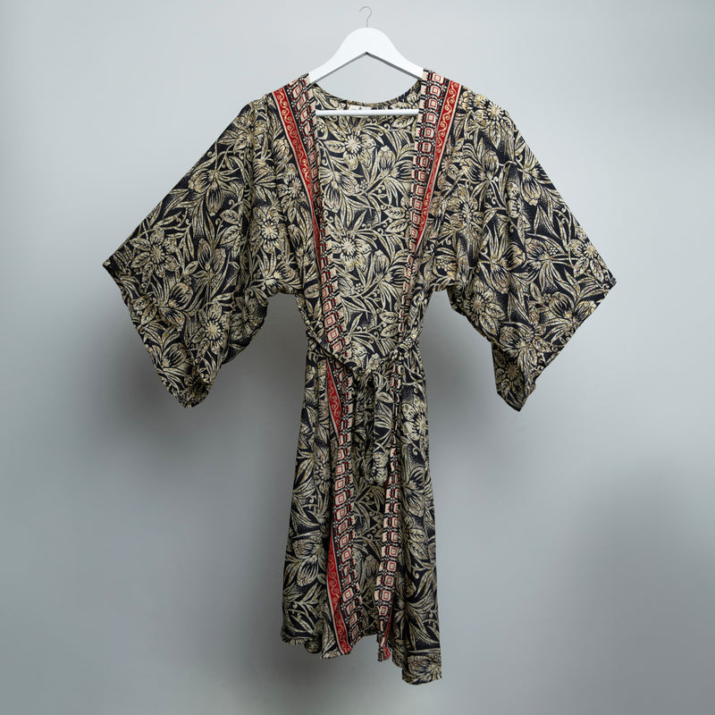 Floral Mono Gold Midi Kimono