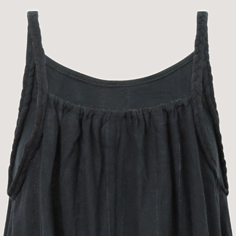 Black Linen Hanky Hem Midi Dress