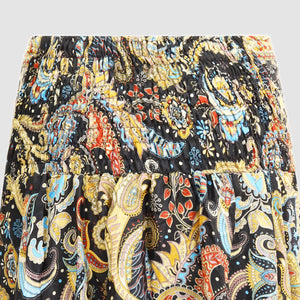 Black and gold, multi colour floral print, double layered, recycled Indian sari silk 2-in-1 skirt dress designed by OMishka